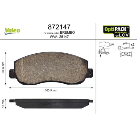 VALEO 872147 Klocki hamulcowe Przód dla