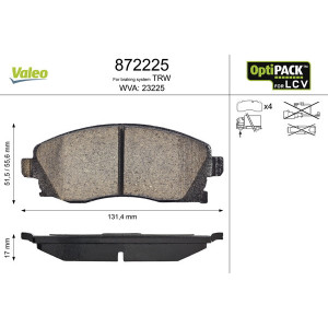 VALEO 872225 Brzdové platničky Predné pre