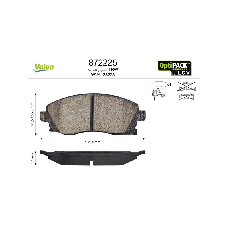 VALEO 872225 Plaquettes de frein Avant pour