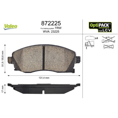 VALEO 872225 Brzdové platničky Predné pre