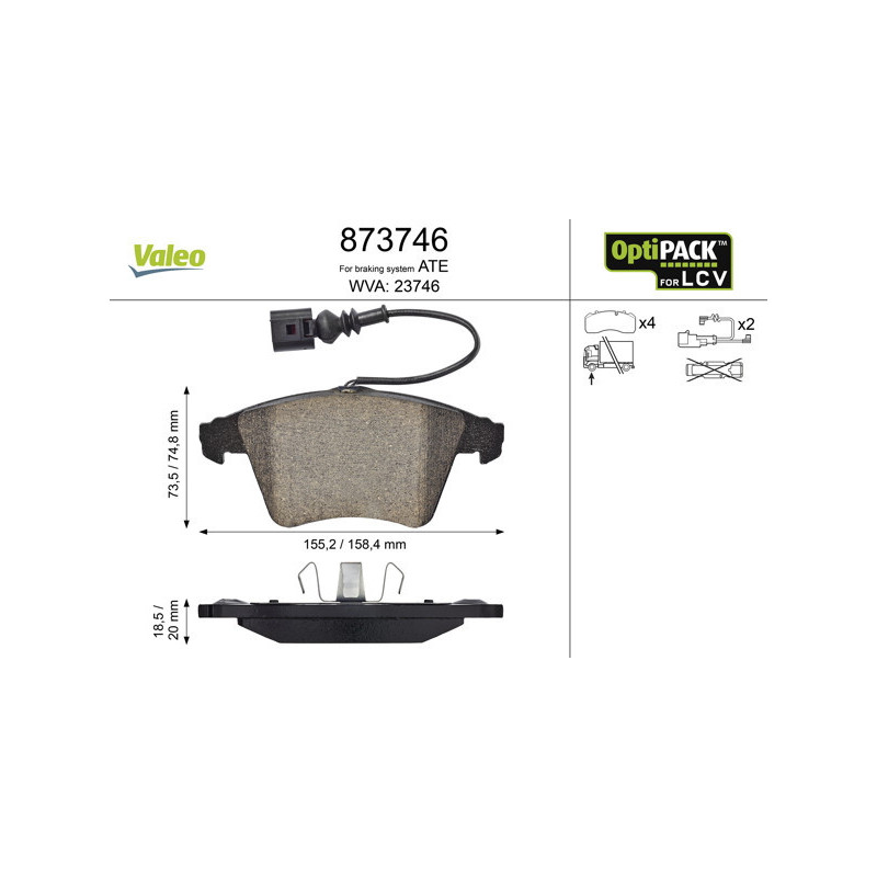 VALEO 873746 Brzdové destičky Přední pro