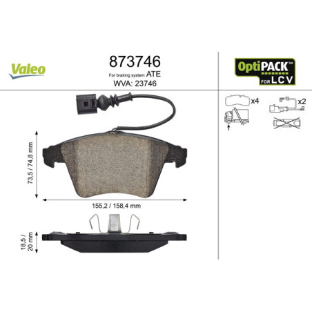 VALEO 873746 Brzdové destičky Přední pro