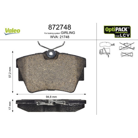VALEO 872748 Plaquettes de frein Arrière pour