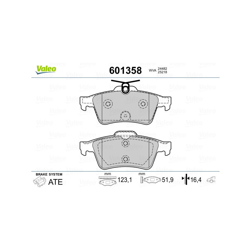 VALEO 601358 Brzdové platničky Zadné pre