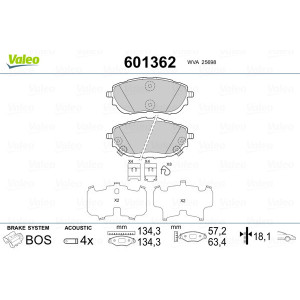 VALEO 601362 Brzdové platničky Predné pre