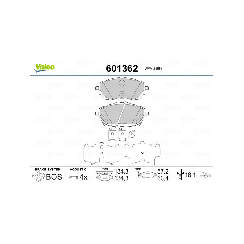 VALEO 601362 Brzdové platničky Predné pre