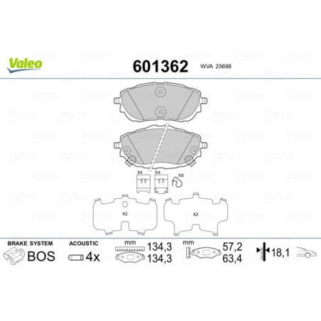 VALEO 601362 Brzdové destičky Přední pro