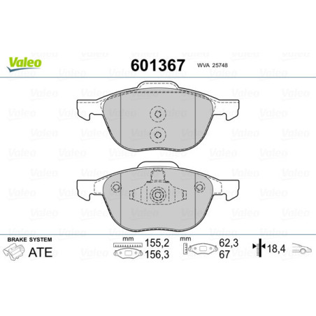 VALEO 601367 Brzdové destičky Přední pro