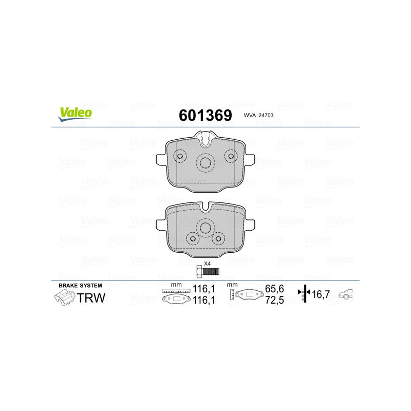 VALEO 601369 Klocki hamulcowe Tył dla