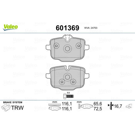 VALEO 601369 Brake Pads Set Rear for