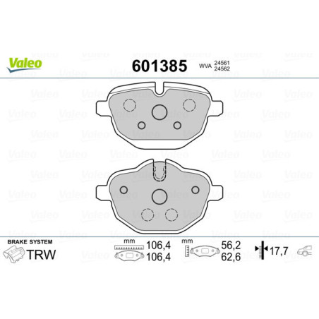 VALEO 601385 Brzdové destičky Zadní pro