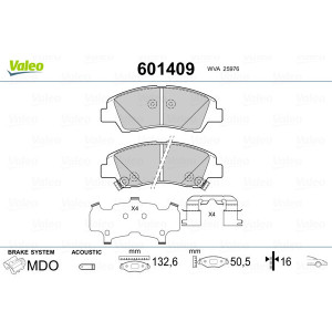 VALEO 601409 Brzdové platničky Predné pre