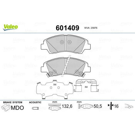 VALEO 601409 Plaquettes de frein Avant pour