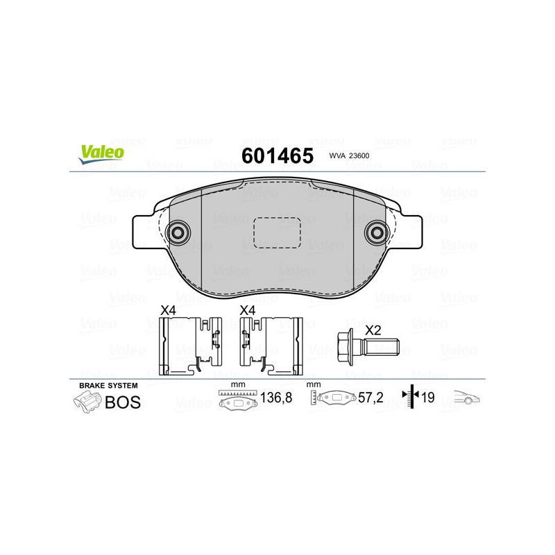 VALEO 601465 Brzdové platničky Predné pre
