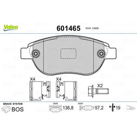 VALEO 601465 Pastiglie freno Anteriore per
