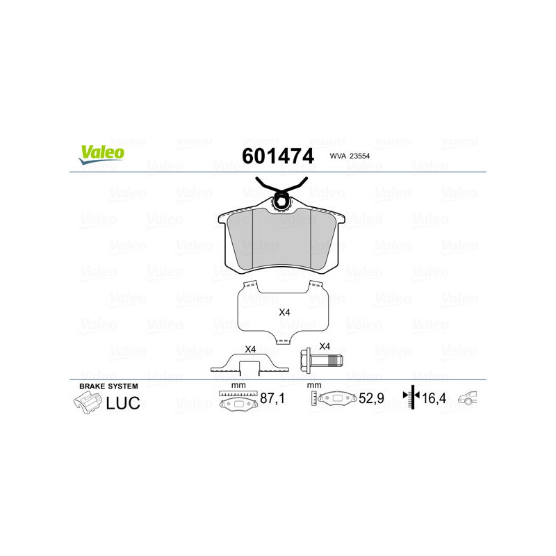 VALEO 601474 Pastiglie freno Posteriore per