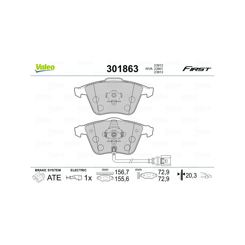 VALEO 301863 Brzdové destičky Přední pro