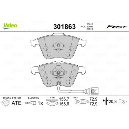 VALEO 301863 Brzdové platničky Predné pre