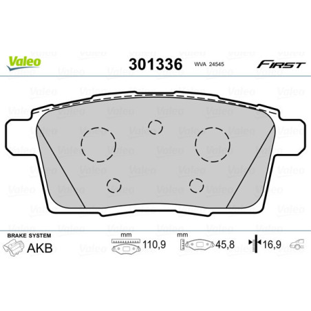 VALEO 301336 Klocki hamulcowe Tył dla