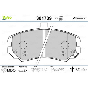 VALEO 301739 Brzdové platničky Predné pre