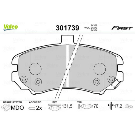 VALEO 301739 Brzdové platničky Predné pre