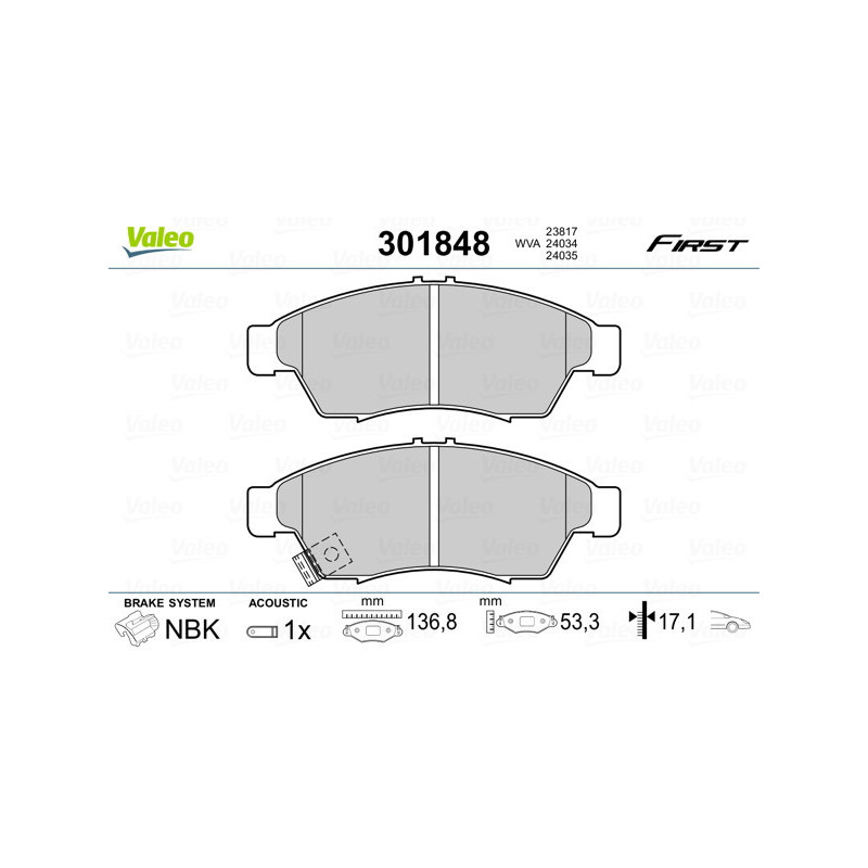 VALEO 301848 Pastiglie freno Anteriore per