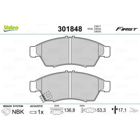 VALEO 301848 Pastiglie freno Anteriore per