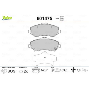 VALEO 601475 Brzdové platničky Predné pre
