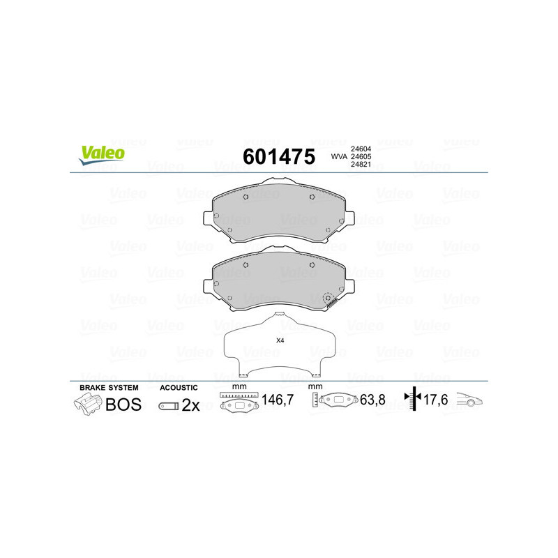 VALEO 601475 Plaquettes de frein Avant pour