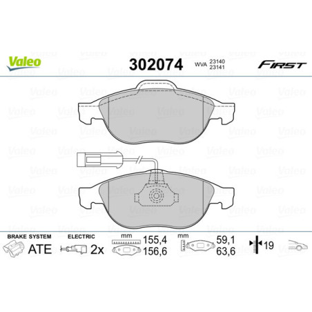 VALEO 302074 Brzdové destičky Přední pro