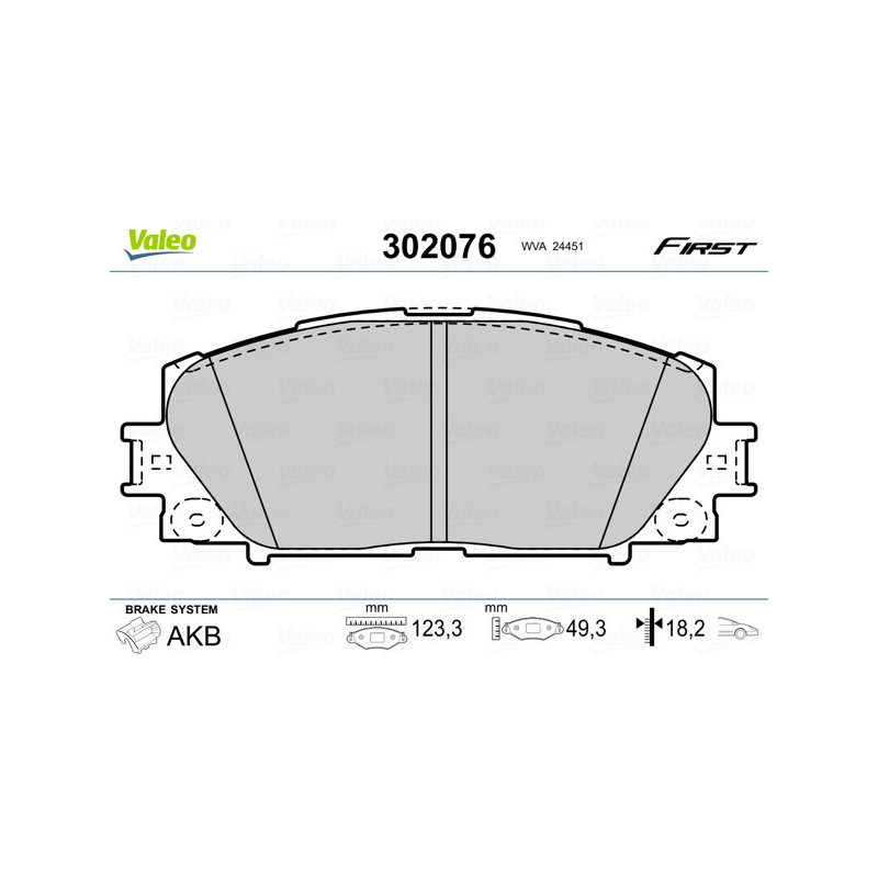 VALEO 302076 Brzdové platničky Predné pre