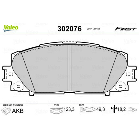 VALEO 302076 Brzdové destičky Přední pro
