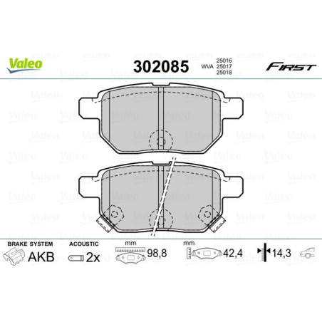 VALEO 302085 Brzdové destičky Zadní pro