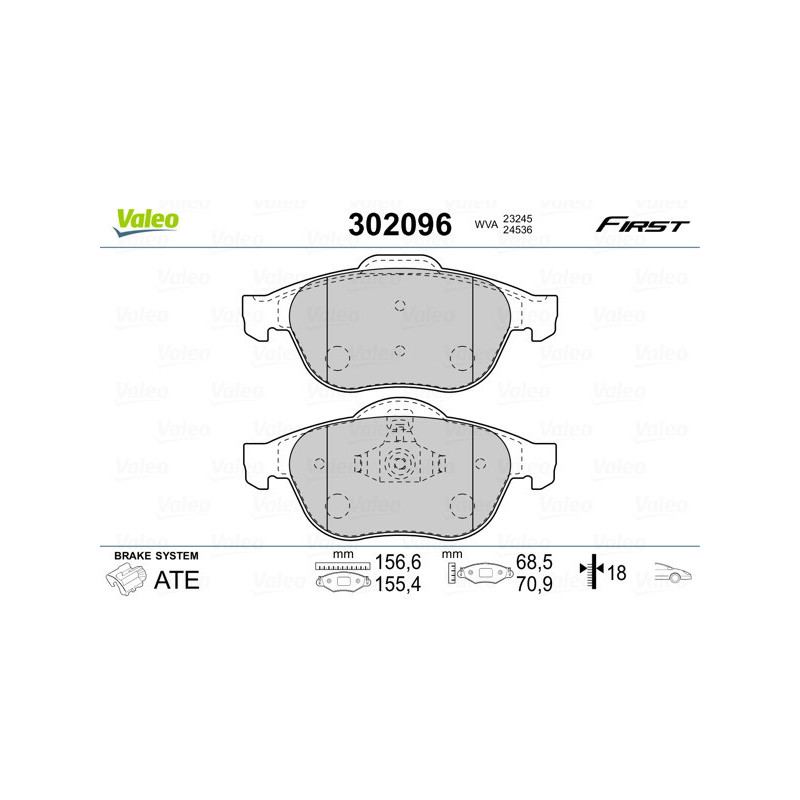 VALEO 302096 Pastiglie freno Anteriore per
