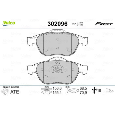 VALEO 302096 Brzdové platničky Predné pre