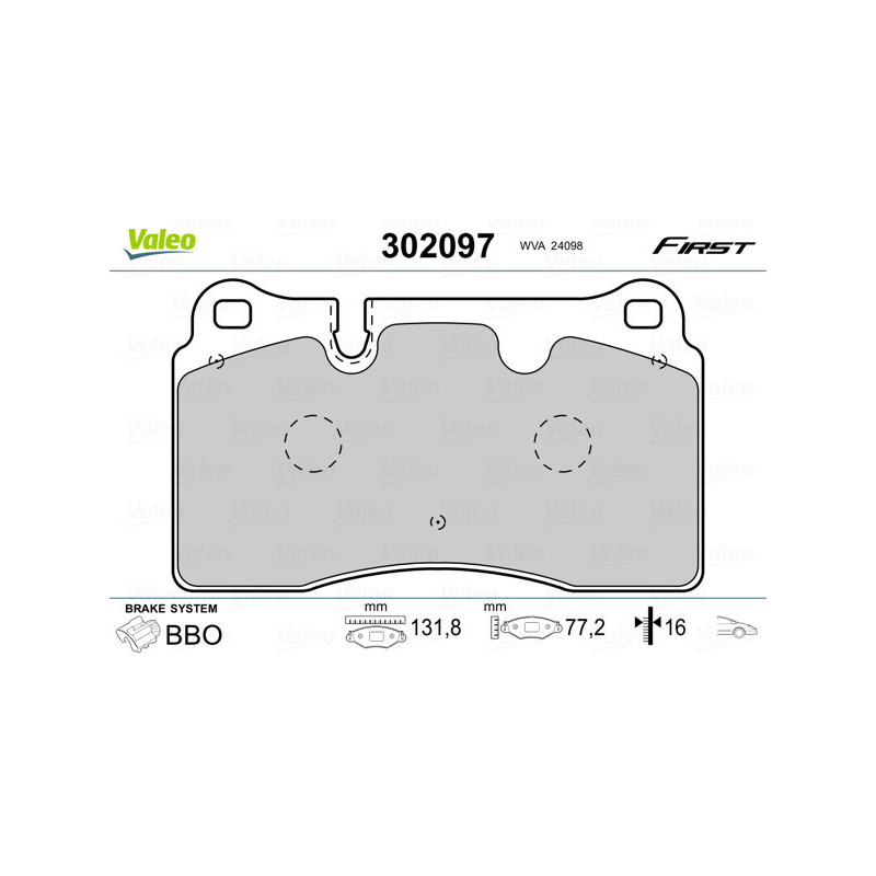 VALEO 302097 Brzdové destičky Přední pro