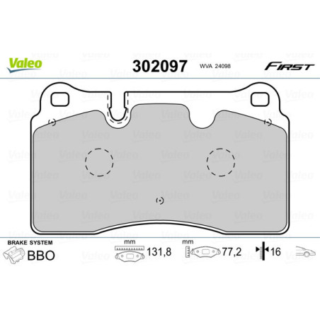 VALEO 302097 Pastiglie freno Anteriore per