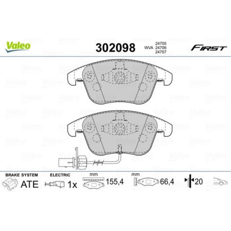 VALEO 302098 Brzdové platničky Predné pre