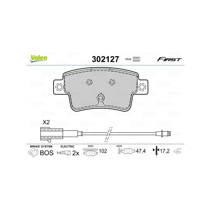 VALEO 302127 Pastillas de freno Trasero para