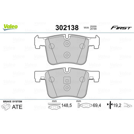 VALEO 302138 Brzdové platničky Predné pre