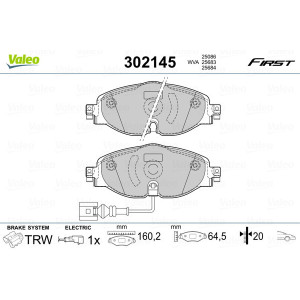 VALEO 302145 Brzdové platničky Predné pre
