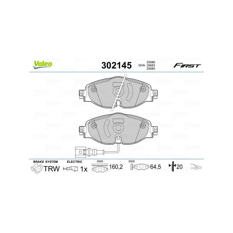 VALEO 302145 Brzdové destičky Přední pro