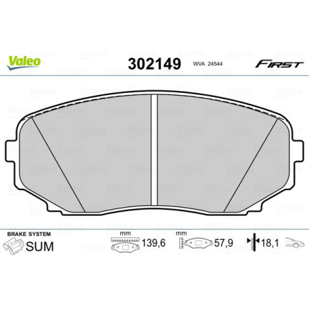 VALEO 302149 Plaquettes de frein Avant pour