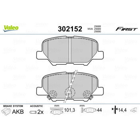 VALEO 302152 Brzdové destičky Zadní pro