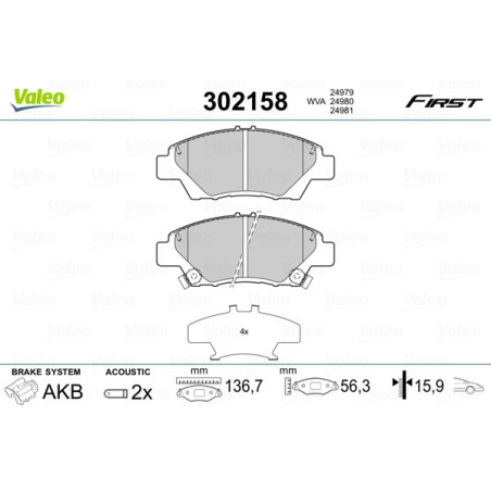 VALEO 302158 Pastiglie freno Anteriore per