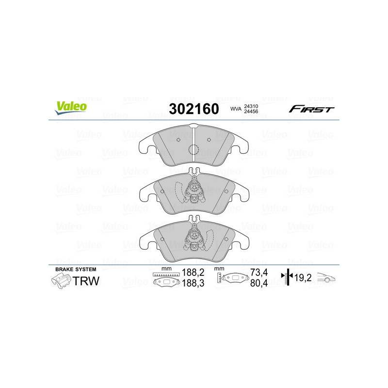 VALEO 302160 Brzdové platničky Predné pre