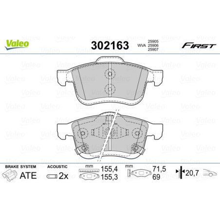 VALEO 302163 Brzdové platničky Predné pre