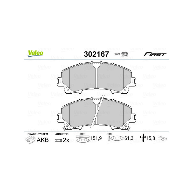 VALEO 302167 Brzdové destičky Přední pro
