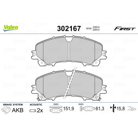 VALEO 302167 Brzdové destičky Přední pro
