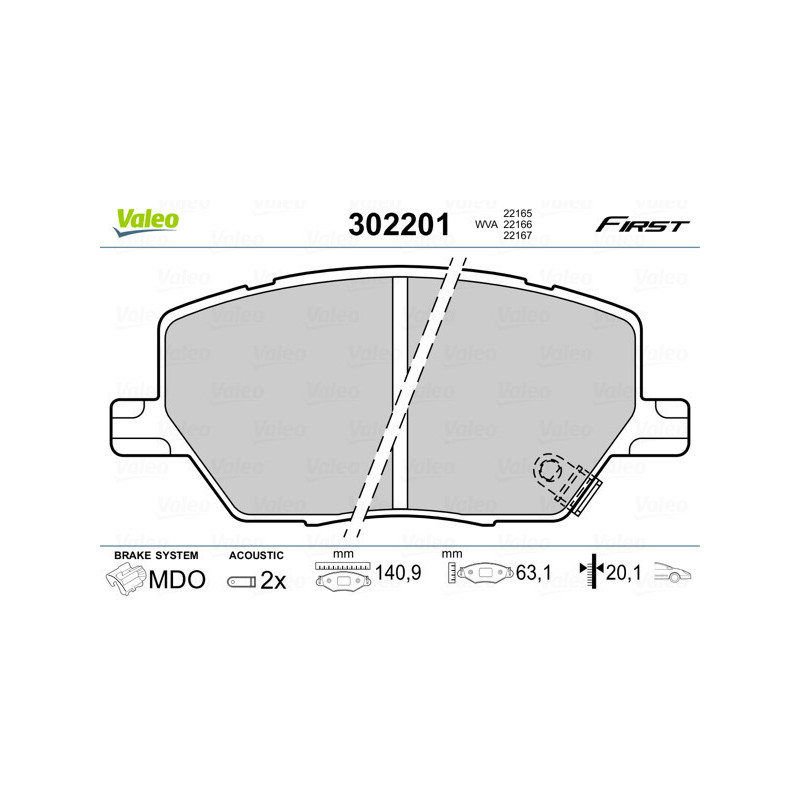 VALEO 302201 Brzdové platničky Predné pre